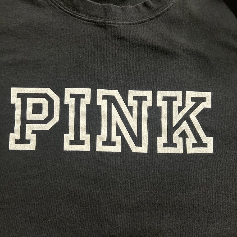 Victorias Secret PINK Long Sleeve Top Shirt Black White Logo Large Loungewear